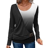 Women Long Sleeve Shirts Trendy Crewneck Basic Tees Casual T-Shirt Soft Blouses Printed Pullover Loose Fit Tunic Tops