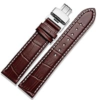 Genuine Leather watchband with Butterfly Clasp Bands Croco Bracelet for Men Straps 12 13 14 15 16 17 18 19 20 21 22 23 24 mm (Color : Brown White, Size : 17mm)