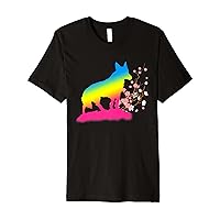 Pansexual Flag Fox Cherry Blossom Flower Sakura LGBT Pan Premium T-Shirt