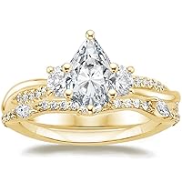 Petite Twisted Vine Moissanite Diamond Ring Set, 3 CT Pear Moissanite Engagement Ring Set, Wedding Ring Set, Bridal Ring, Best Ring for Wife