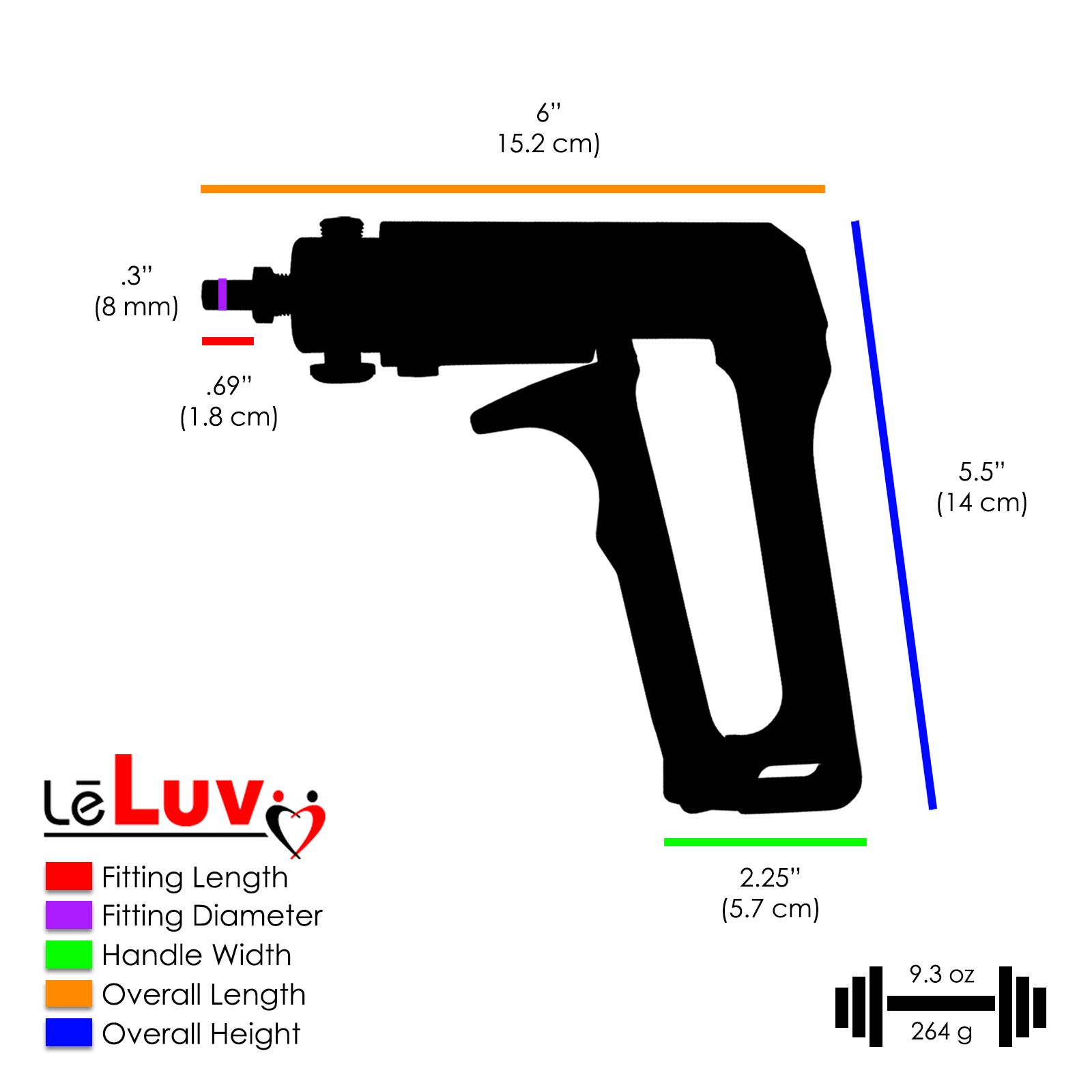LeLuv Maxi and Gauge Black Penis Pump for Men 9 inch Length x 2.00 inch Cylinder Diameter