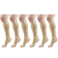 Short Length 20-30 mmHg Compression Stocking for Men and Women, Reduced Length, Open Toe Beige Medium (6 Pairs)