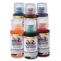 S&S Worldwide Color Splash! Liquid Watercolor Paint, 6 Vivid Colors, 1-oz Drip-Dispense Bottles, For All Watercolor Painting, Use to Tint Slime, Clay, Glue, Shaving Cream, Non-Toxic. Pack of 6.