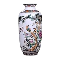 Antique Chinese Ceramic Vase Vintage Animal Pottery Vase Red-Crowned Crane Painted Oriental Porcelain Flower Vase,Melon Shaped