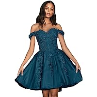 Women's Off Shoulder Glitter Homecoming Dresses 3D Flowers Short Cocktail Party Dresses for Teens