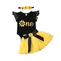 MA&BABY Newborn Girls 1st Birthday Outfit Ruffled Floral One Romper Yellow Tutu Skirt Dress First Birthday Girl Outfit