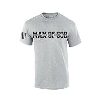 Man of God Dad Father Grandpa Mens Christian American Flag Sleeve T-Shirt Graphic Tee