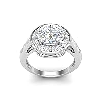 Round Solitaire Platinum Plating Natural Zircon Halo Wedding Ring Bridal Ring