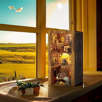 Cutefun Eternal Bookstore，DIY Book Nook Kits for Adults - Wooden Dollhouse- 3D Puzzle with LED Lights - Miniature House Kit for Collectors and Decorations