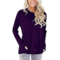 XHRBSI Women's Fall Tops 2023 Crewneck Trendy Casual Long Sleeve T Shirts Loose Chiffon Solid Color Blouses Basic Tee Tops