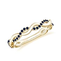 Natural 1mm Blue Sapphire Twisted Shank Promise Ring for Women Girls in Sterling Silver / 14K Solid Gold