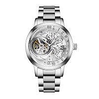 Retro Sport Men Skeleton Automatic Watch Mechanical Calfskin Strap Mineral Crystal Glass Waterproof Clock Dial 45mm VM