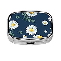 Portable Pill Box for Purse & Pocket, Flowers Pill Case with Mirror, Rectangle Decorative Metal 2 Compartment Pill Box, Small Medicine Organizer Travel Pill Box