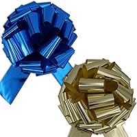 12 inch Bows -1 Metallic Blue Large Gift Bow, 1 Metallic Gold Big Bow for Presents - Practical and Stylish - Large Bow Ideal for Special Occasions - Arrive Flat