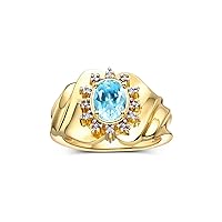 Rylos Ring with Oval 7X5MM Gemstone & Sparkling Diamonds – Radiant Yellow Gold Plated Silver Birthstone Jewelry for Women – Available in Sizes 5-10