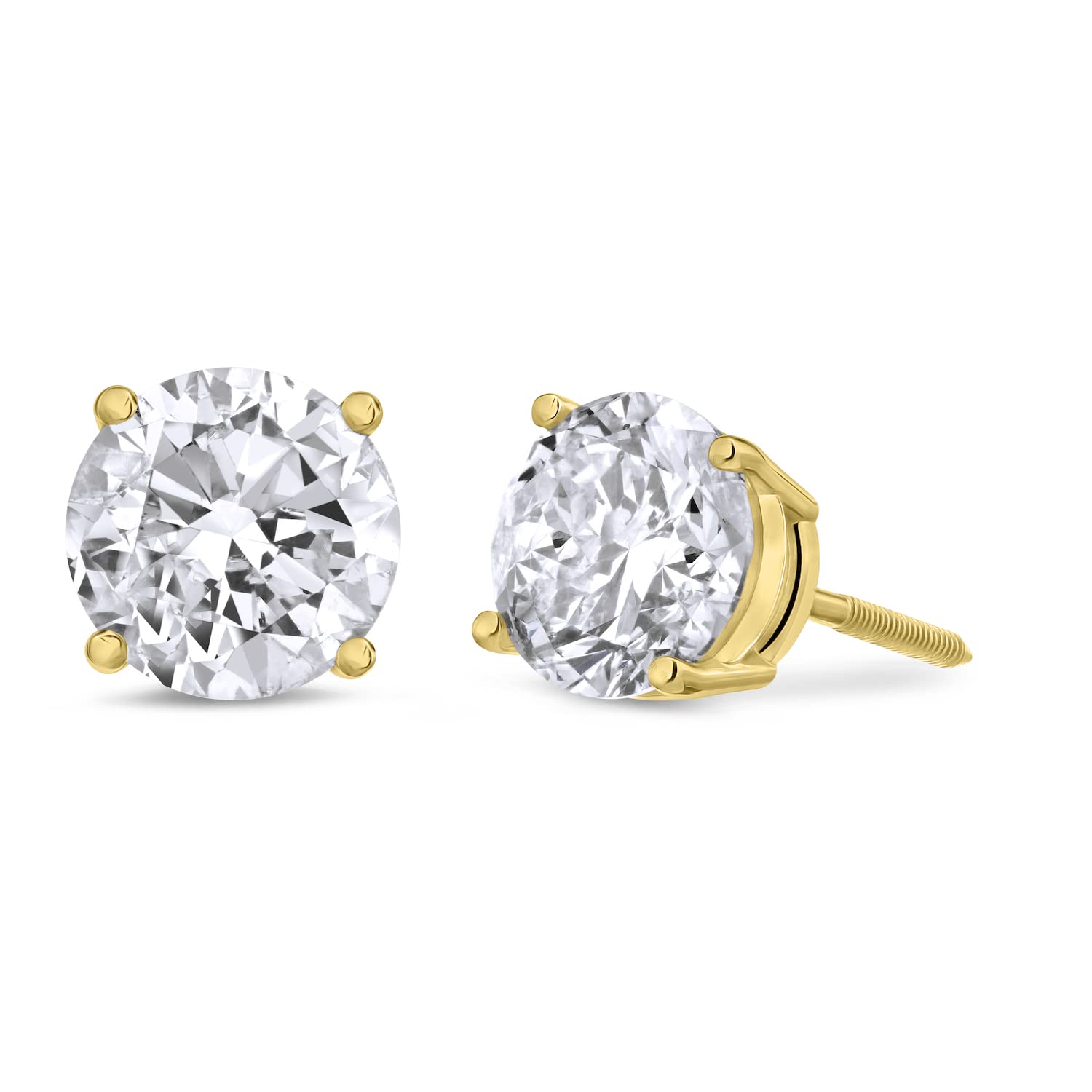 Amazon Collection Certified 14k Gold Round-Cut Diamond Stud Earrings (1/4-2 cttw, K-L Color, I1-I2 Clarity)