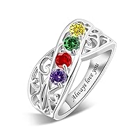 Sterling Silver Personalized Mothers Ring with 1-6 Simulated Birthstones Custom Family Rings Mothers Day Birthday Anniversary Jewelry Gifts for Mom Grandma