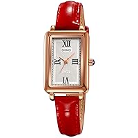 Dress Watch for Women Business Casual Square Ladies Quartz Watch with Genuine Leather Strap