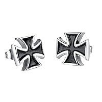 Jewelry Men's Stainless Steel Vintage Cross Stud Earrings, Silver and Black