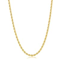 Fiusem Gold Plated Rope Chain for Men, 18K Gold Plated Mens Chain Necklace, Stainless Steel Chain Necklacefor Men Women and Boys