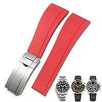 20mm 21mm Rubber Watchband for Rolex Daytona Submariner GMT Yacht-Master OYSTERFLEX Silicone Strap Deployment Buckle Bracelets (Color : Red Matte Clasp, Size : 20mm)