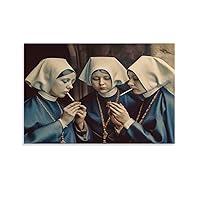 Smoking Nuns Oil Painting Print, Naughty Sisters, Funny Wall Art, Bad Nun, Tobaccos Cigarette Smoke Canvas Poster Wall Art Decor Posters Home Bedroom Office Decorations Paintings 12x18inch(30x45cm)