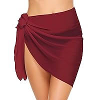 Ekouaer Womens Beach Short Sarong Sheer Chiffon Cover Up Soild Color Swimwear Wrap,Wine Red,Large