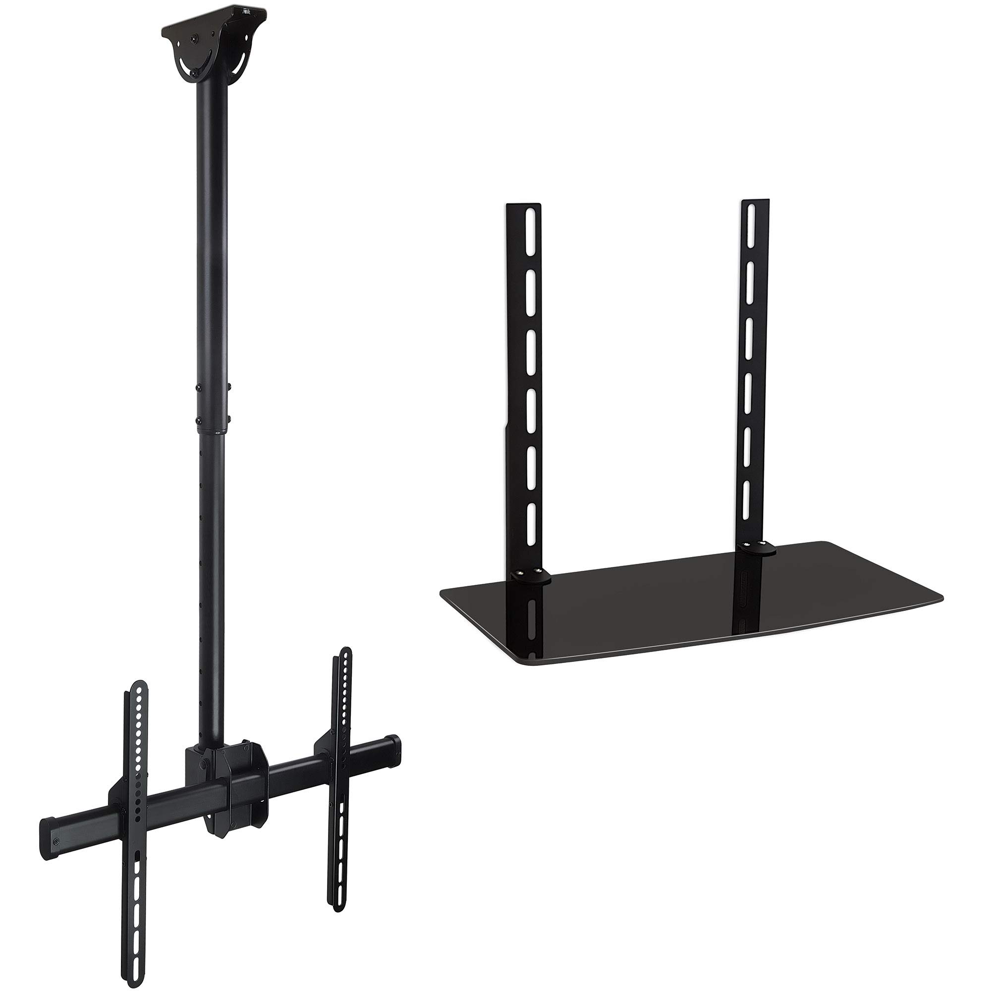 Mount-It Ceiling TV Mount Bracket, Fits 40-70 Inch Flat Panel Televisions, Adjustable Height Telescoping Tilt and Swivel and TV Wall Mount Shelf Bracket Under TV, Black