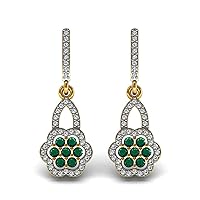 Solid 14k Yellow White Rose Gold Elegant Western look Emerald Gemstone Earring with Certified Diamond Vintage Gifts For Girls and Womens.