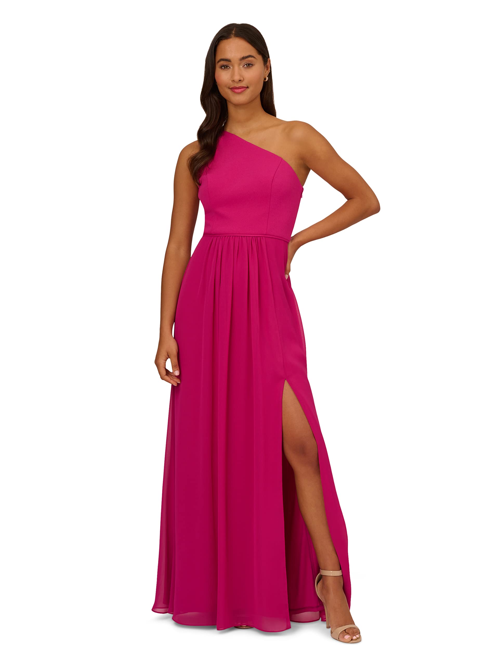 Adrianna Papell Women's One Shoulder Chiffon Gown