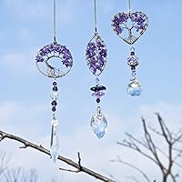 H&D HYALINE & DORA Set 3 Fantasy Purple Tree of Life Hanging Crystal Pendant Decor for Window,Car, Wedding,Party