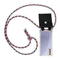 Necklace Case Compatible with Samsung Galaxy S21 Plus in Orange Blue White - Transparent TPU Silicone Cover with Silver Rings, Sling Strap and Removable Etui