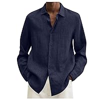 Mens Linen Shirt,Plus Size Long Sleeve Baggy Solid Shirt Summer Lightweight Casual Fashion T-Shirt Blouse Top Trendy 2024 Outdoor Tees Navy XXXXL