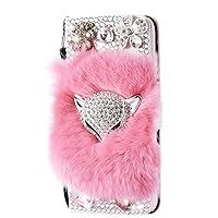 Crystal Wallet Phone Case Compatible with iPhone 13 Pro Max - Fox Villus - Pink - 3D Handmade Sparkly Glitter Bling Leather Cover with Screen Protector [2 Pack]