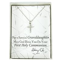 Best-Rite Abbey & CA Gift Granddaughter’s 1st Communion Cross Necklace On 13” Chain W/Extender, Silver, 13