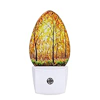 Fall Night Light Autumn Forest Maple Tree Red Yellow Leaves Nightlights Plug in Auto Sensor Led Lamp Plug Wall Light for Bedroom Living Room Kitchen