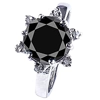 2.79 ct OPAQUE Round Cut Moissanite Engagement & Wedding Ring Black Color Size 7
