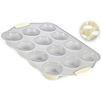 Boxiki Kitchen 12 Cups Ceramic Coated Muffin Pan for Baking - Durable Steel Frame Cupcake Pan w/Nonstick Surface - Professional Muffin Tray with Silicone Handles