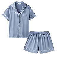 2-Piece Sleepwear Mens Silk Satin Pajamas Set short Sleeve shorts Satin Loungewear Pj Set M-XXL