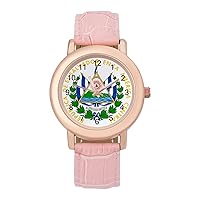 Coats of Arms of El Salvador Fashion Wrist Watch for Women Stainless Steel Quartz Watch with PU Strap Easy to Read