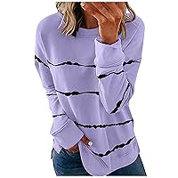 Winter Shirt for Ladies Long Sleeve Elegant Crew Neck Tops for Women Light Striped