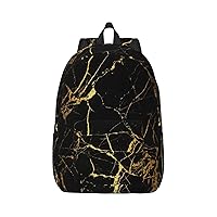 Black Gold Marble Print Unisex Canvas Bag Canvas Shoulder Pouch Pack Lightweight Backpack For Woman Lady