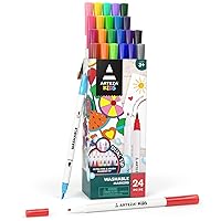 ARTEZA Kids Dual Tip Washable Markers, 24 Bright Colors, Marker Pens with Ultra Fine and Brush Tip, School Supplies for Kids Ages 3 and Up