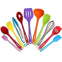 Kitchen Utensil Set - 11 Cooking Utensils - Colorful Silicone Kitchen Utensils - Nonstick Cookware with Spatula Set - Colored Best Kitchen Tools Kitchen Gadgets(Multi)