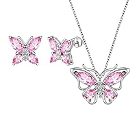 Aurora Tears Butterfly Necklace/Earrings/Rings/Bracelets Set 925 Sterling Sliver Birthstone Jewelry Set Animals Jewelry Gift for Women and Girls