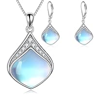YAFEINI Moonstone Teardrop Earrings and Necklace Jewelry Set for Women Sterling Silver Cubic Zirconia Teardrop Drop cubic Zirconia Dangle Earrings Jewelry Gifts