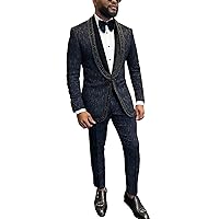 2 Pieces Men's Tuxedo Suit Formal Slim Blazer Paisley Jacket Pants Set for Wedding Party,Dinner,Prom 2024