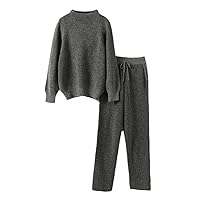 Women's 100% Wool Pullover Sweater Set Loose Long-Sleeved Knitting Leggings Cashmere Two-Piecset