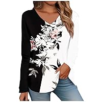 Vacation Outfits for Women,Long Sleeve Tops for Women V Neck Printed Fashion Summer Y2K Blouse Casual Loose Fit Oversized Tunic T Shirts Valentines Day Lingerie