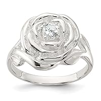 8.95mm 925 Sterling Silver Polished CZ Cubic Zirconia Simulated Diamond Flower Rose Ring Jewelry for Women - Ring Size Options: 6 7 8
